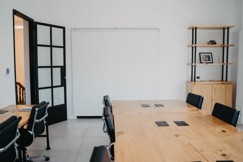 Brown Wooden Tables on a Room